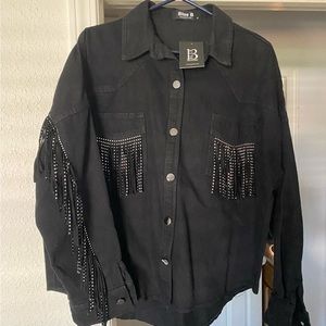 Distressed Denim Rhinestone Shacket M
